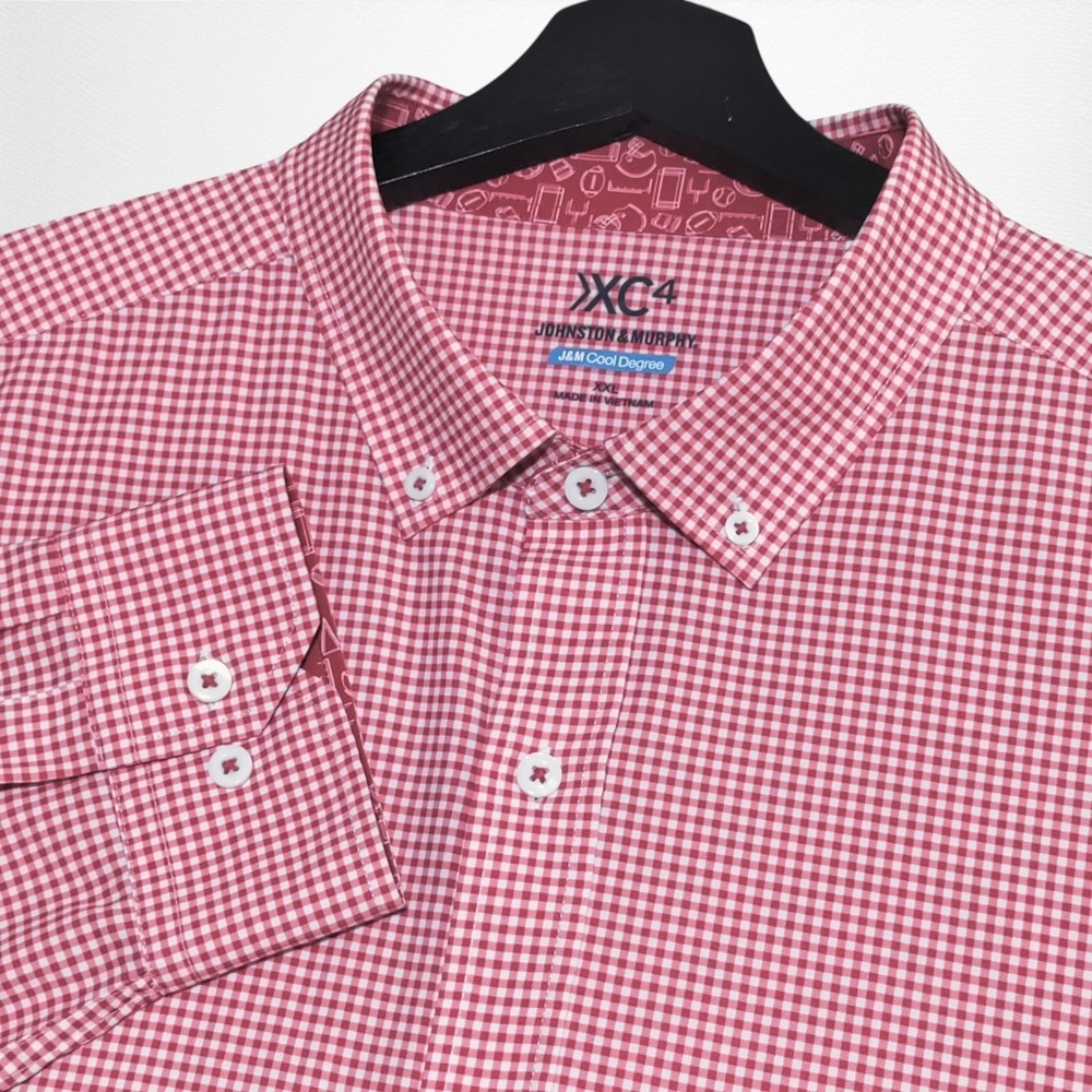 Johnston Murphy XC4 Game Day Shirt Mens XXL Red White Gingham Button Down
